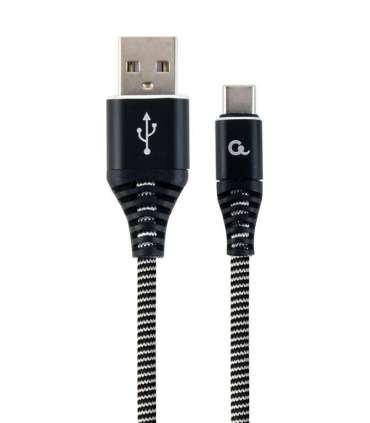 Cablexpert Premium cotton braided Type-C USB charging and data cable, 1 m CC-USB2B-AMCM-1M-BW