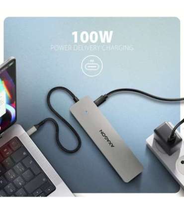 AXAGON USB-C 5Gbps DUAL 4K DISPLAY 7in1 Hub HMC-7HX2