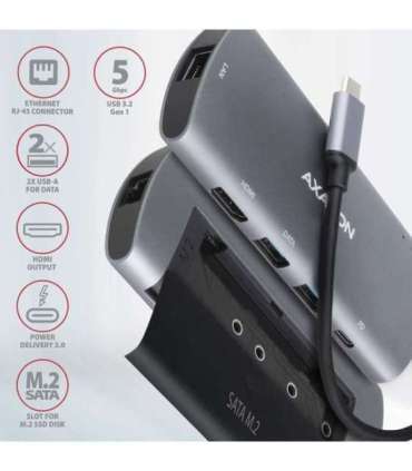 AXAGON SuperSpeed USB-C Combo 6in1 Hub HMC-6M2