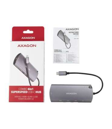 AXAGON SuperSpeed USB-C Combo 6in1 Hub HMC-6M2