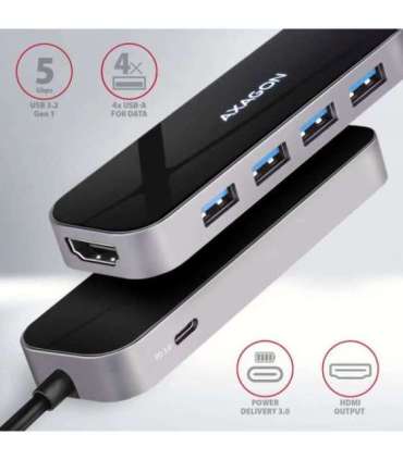 AXAGON SuperSpeed USB-C Combo 6in1 Hub HMC-6H4A