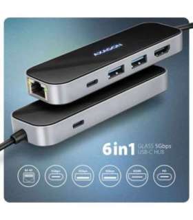 AXAGON USB-C 5Gbps GLASS 6in1 Hub HMC-6GLN