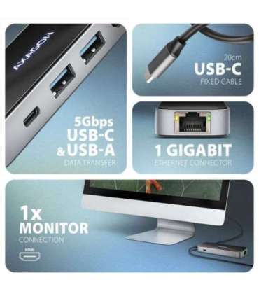 AXAGON USB-C 5Gbps GLASS 6in1 Hub HMC-6GLN