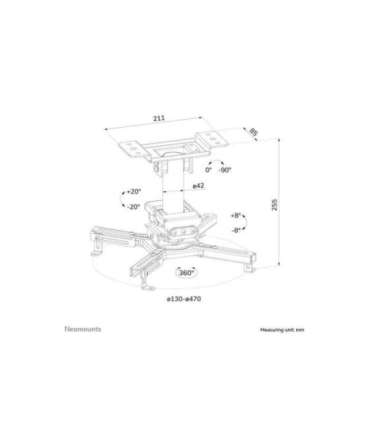Neomounts Ceiling mount CL25-530BL1 Beamer ceiling mount Rotate, Tilt, Swivel Maximum weight (capacity) 45 kg |