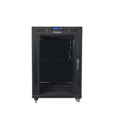 Lanberg Rack cabinet 19" free-standing 15U/600x600 (flat pack) with glass door, LCD FF01-6615-12BL Black