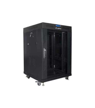 Lanberg Rack cabinet 19" free-standing 15U/600x600 (flat pack) with glass door, LCD FF01-6615-12BL Black
