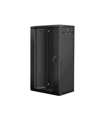 Lanberg Rack cabinet 19" wall-mount 22U/600x450 (flat pack) with glass door WF01-6422-10B Black