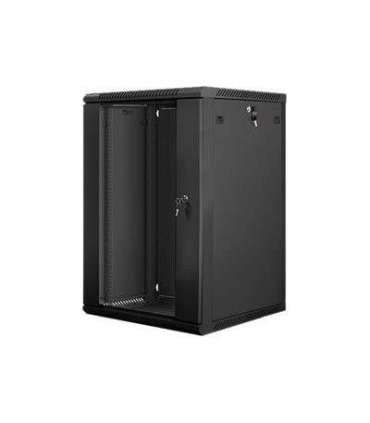 Lanberg Rack cabinet 19" wall-mount 18U/600x600 (flat pack) with glass door WF01-6618-10B Black
