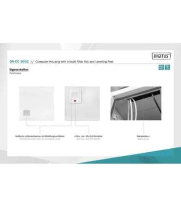 Digitus Computer housing with in-built filter fan and levelling feet DN-CC 9002 Light grey