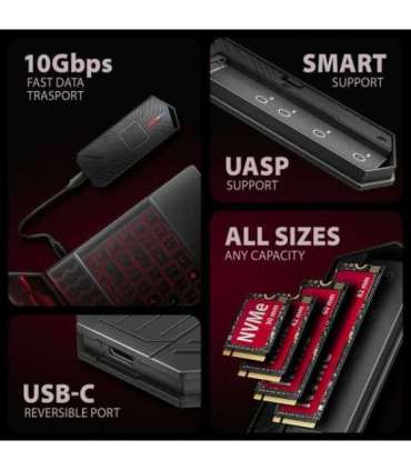 AXAGON USB-C 10Gbps - M.2 NVMe and SATA SSD GAME M.2 box EEM2-GAM