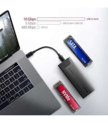 AXAGON USB-C 10Gbps - M.2 NVMe and SATA SSD THIN SCREWLESS box EEM2-GTS2