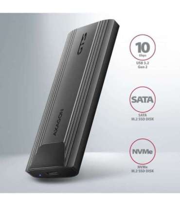 AXAGON USB-C 10Gbps - M.2 NVMe and SATA SSD THIN SCREWLESS box EEM2-GTS2