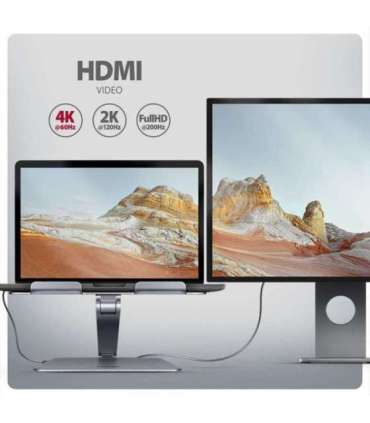 AXAGON Desk Mount HMC-STND USB-C 5Gbps Stand and Hub 7in1 Adjustable Height, Tilt 10-16 " Aluminum