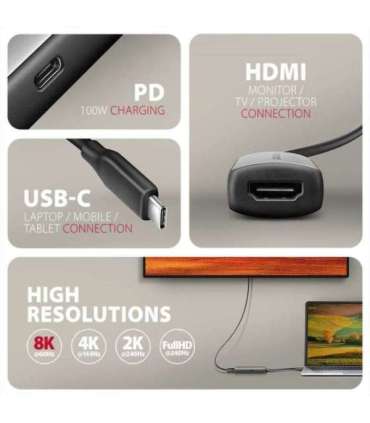 AXAGON Active converter RVC-HI8KPD, 100 W USB Type-C to HDMI