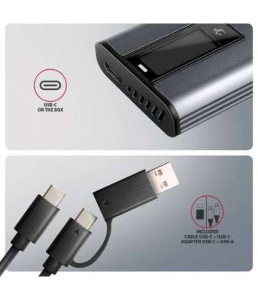 AXAGON External USB-C 10Gbps metal box with info display for M.2 NVMe and SATA SSD EEM2-SD2