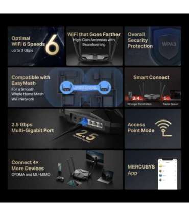 Mercusys MR85X AX3000 Dual-Band Wi-Fi 6 Router Mercusys AX3000 Dual-Band Wi-Fi 6 Router MR85X