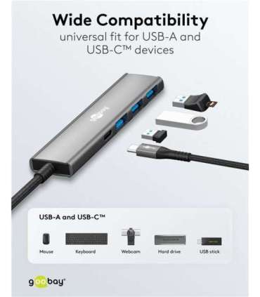 Goobay Slim 4-Port USB Hub, USB-C to USB-C/USB-A, 5 Gbit/s 76562