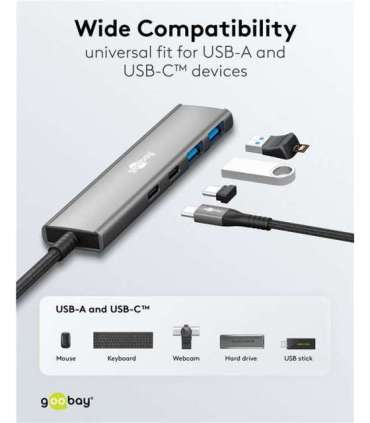 Goobay Slim 4-Port USB Hub, USB-C to USB-C/USB-A, 5 Gbit/s 76563