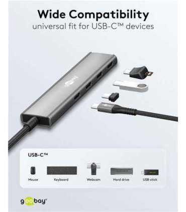 Goobay 76564 Slim 4-Port USB-Hub, USB-C™ auf USB-C™, 5 Gbit/s, Grey Goobay