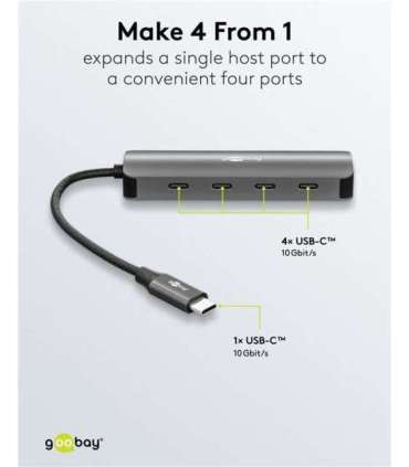 Goobay 76565 Slim 4-Port USB-Hub, USB-C™ auf USB-C™, 10 Gbit/s, Grey Goobay