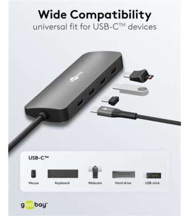 Goobay 76565 Slim 4-Port USB-Hub, USB-C™ auf USB-C™, 10 Gbit/s, Grey Goobay
