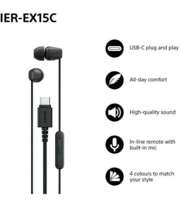 Sony Earbuds IER‑EX15C Wired In-ear Microphone Black