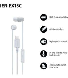 Sony Earbuds IER‑EX15C Wired In-ear Microphone White