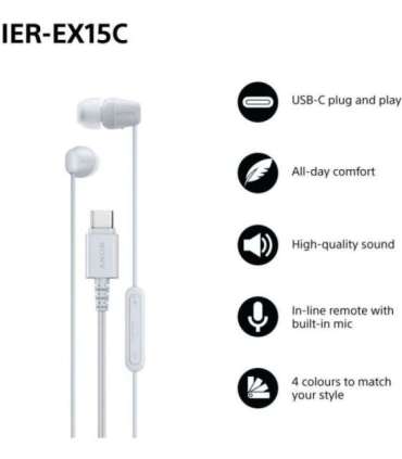 Sony Earbuds IER‑EX15C Wired In-ear Microphone White
