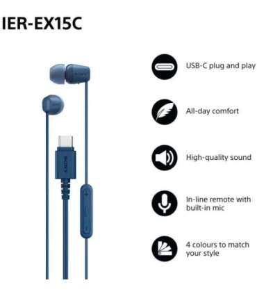 Sony Earbuds IER‑EX15C Wired In-ear Microphone Blue
