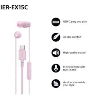 Sony Earbuds IER‑EX15C Wired In-ear Microphone Pink