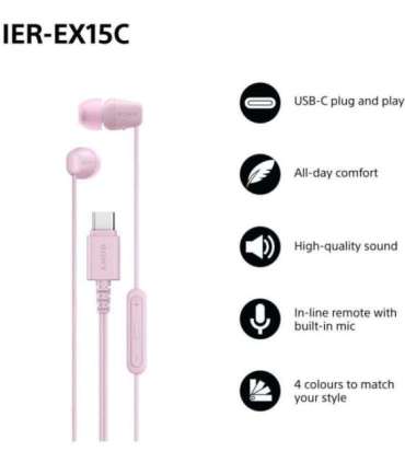 Sony Earbuds IER‑EX15C Wired In-ear Microphone Pink