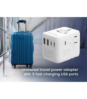 Gembird TPA-2A3C70-01-W Universal travel power adapter, 70 W, white Gembird