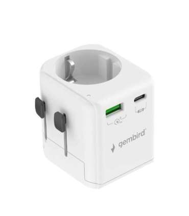 Gembird TPA-EU1A1C20-01-W Grounded universal travel power adapter, 20 W, white Gembird