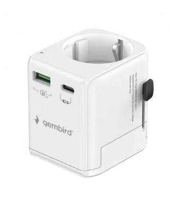 Gembird TPA-EU1A1C20-01-W Grounded universal travel power adapter, 20 W, white Gembird