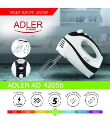 Adler Mixer AD 4205 b Hand Mixer 300 W Number of speeds 5 Turbo mode White/Black