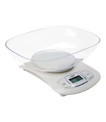 Adler AD 3137 Kitchen scales, Capacity 5 kg , Graduation 1g, Big LCD Display, Auto-zero/Auto-off, Large bowl, White |