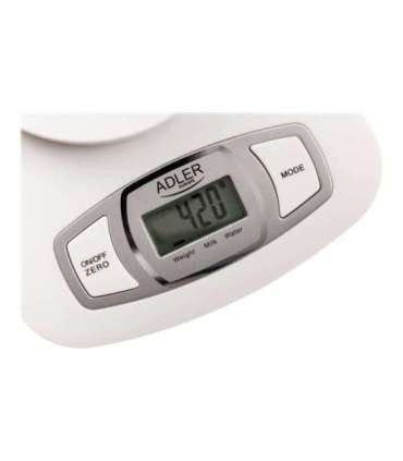 Adler AD 3137 Kitchen scales, Capacity 5 kg , Graduation 1g, Big LCD Display, Auto-zero/Auto-off, Large bowl, White |
