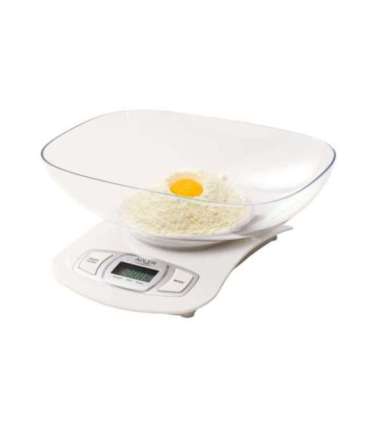Adler AD 3137 Kitchen scales, Capacity 5 kg , Graduation 1g, Big LCD Display, Auto-zero/Auto-off, Large bowl, White |