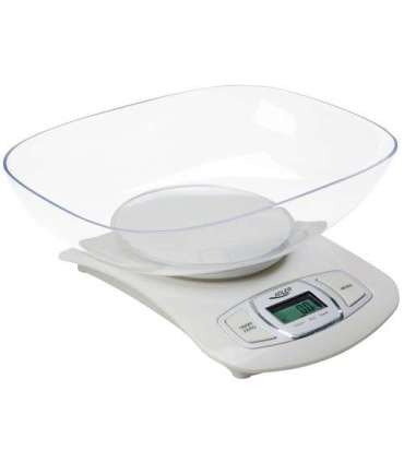 Adler AD 3137 Kitchen scales, Capacity 5 kg , Graduation 1g, Big LCD Display, Auto-zero/Auto-off, Large bowl, White |