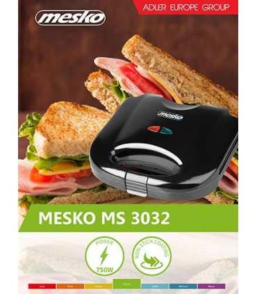 Mesko Sandwich maker MS 3032 750 W Number of plates 1 Number of pastry 2 Black