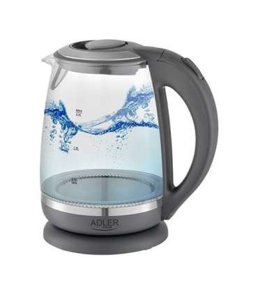 Adler Kettle AD 1286 Standard 2200 W 2 L Plastic/Glass 360° rotational base Grey/ transparent