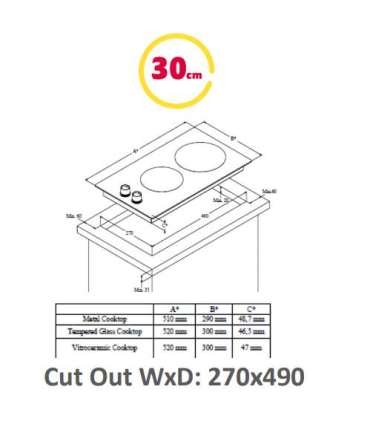 Simfer Hob H3.200.VGRIM Gas Number of burners/cooking zones 2 Rotary knobs Stainless steel