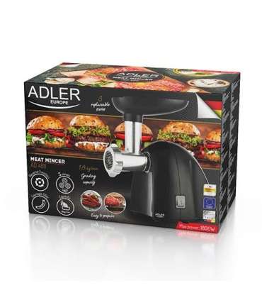 Adler Meat mincer AD 4811 Black 600 W Number of speeds 1 Throughput (kg/min) 1.8 3 replaceable sieves: 3mm