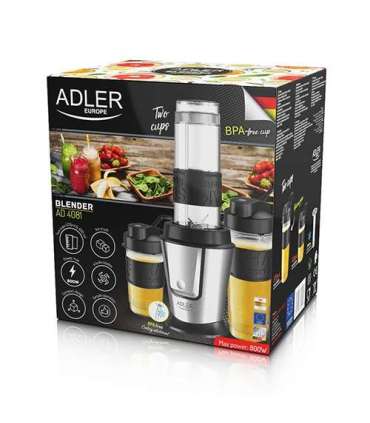 Adler Blender AD 4081 Tabletop 800 W Jar material BPA Free Plastic Jar capacity 0.4 + 0.57 L Ice crushing