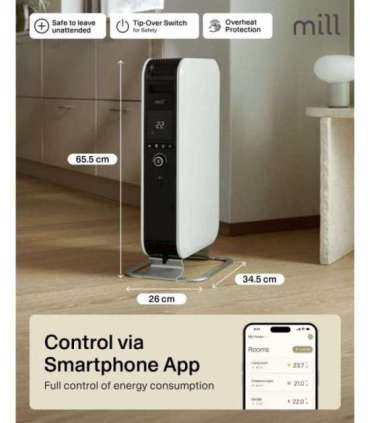 Mill Heater OIL1500WIFI3 GEN3 Oil Filled Radiator 1500 W Number of power levels 3 Suitable for rooms up to