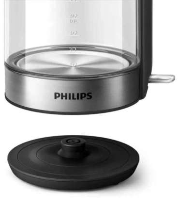 Philips Kettle HD9339/80 Electric 2200 W 1.7 L Stainless steel/Glass 360° rotational base Black/Silver