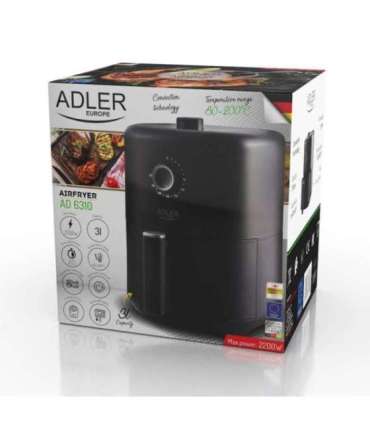 Adler Airfryer AD 6310 Power 2200 W Capacity 3 L High-volume hot-air circulation technology Black