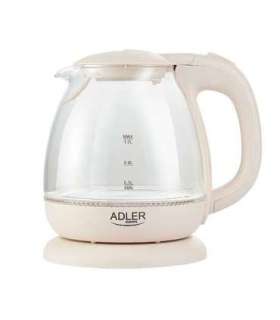 Adler Kettle AD 1283C Electric 900 W 1 L Glass/Stainless steel 360° rotational base Cream