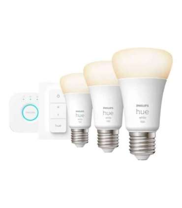 Hue W Starter Kit 9,5W A60 E27, 3pcs, Bridge, Switch E27 9.5 W Warm White 2700K Bluetooth and Zigbee