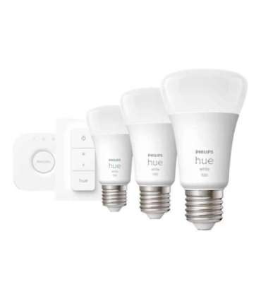 Hue W Starter Kit 9,5W A60 E27, 3pcs, Bridge, Switch E27 9.5 W Warm White 2700K Bluetooth and Zigbee